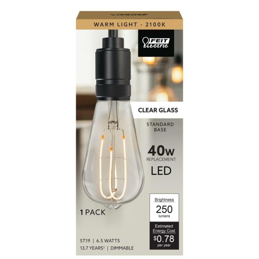 Light Bulbs * | 40-Watt Equivalent St19 Dimmable M Shape Filament Clear Glass Vintage Edison Led Light Bulb, Warm White By Feit Electric