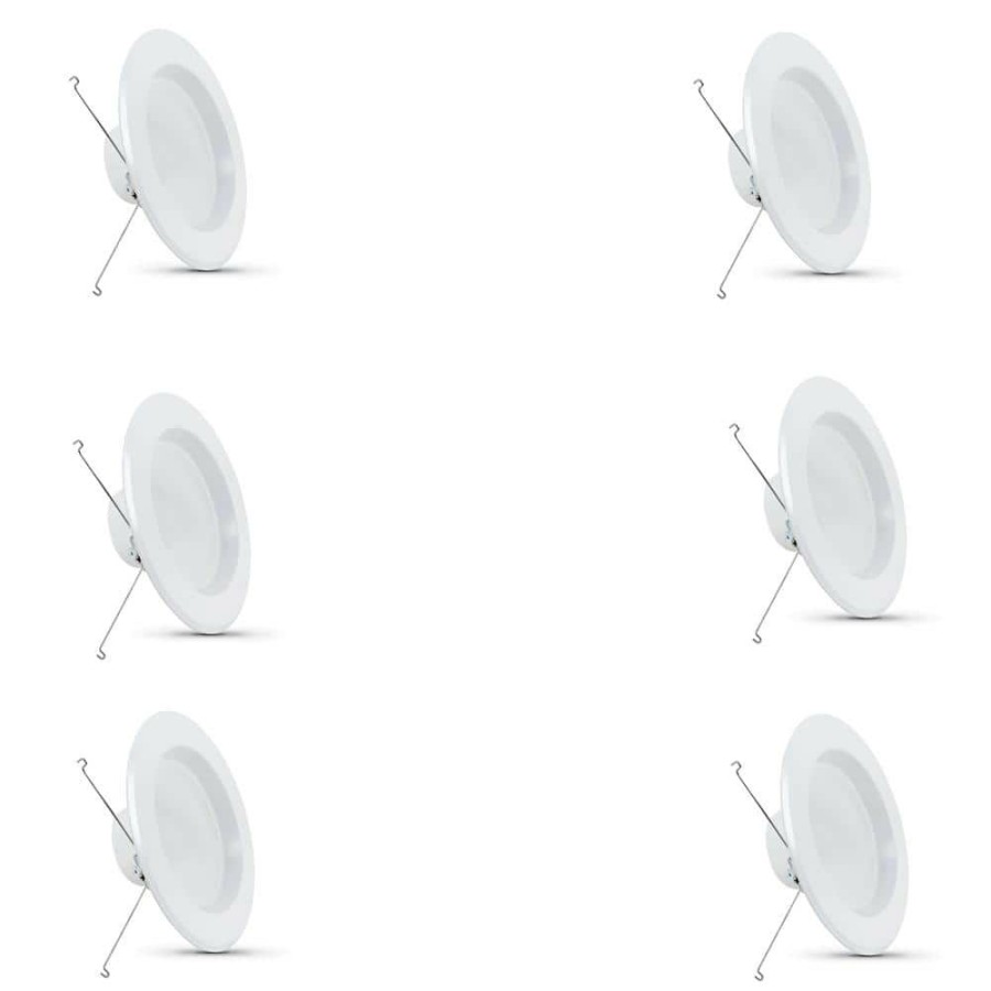 Recessed Lighting * | 5/6 In. 75-Watt Equivalent Bright White (3000K) Integrated Led Retrofit White Recessed Light Trim Downlight (6-Pack) By Feit Electric