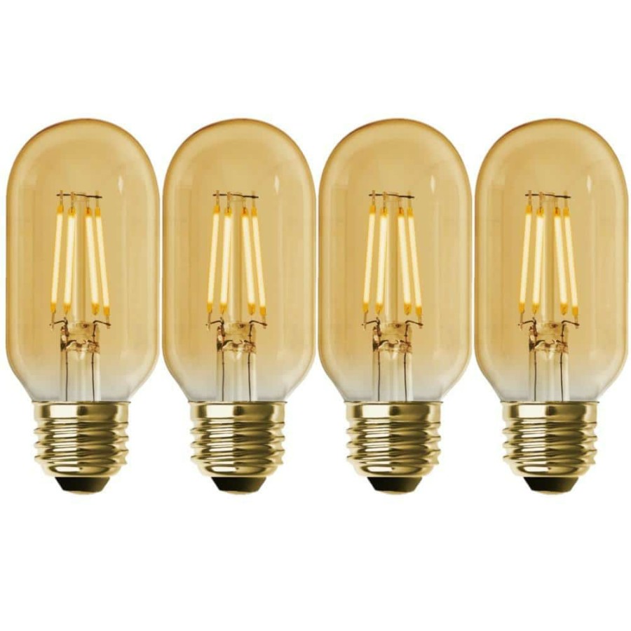 Light Bulbs * | 40-Watt Equivalent T14 Dimmable Straight Filament Amber Glass Vintage Edison Led Light Bulb, Warm White (4-Pack) By Feit Electric