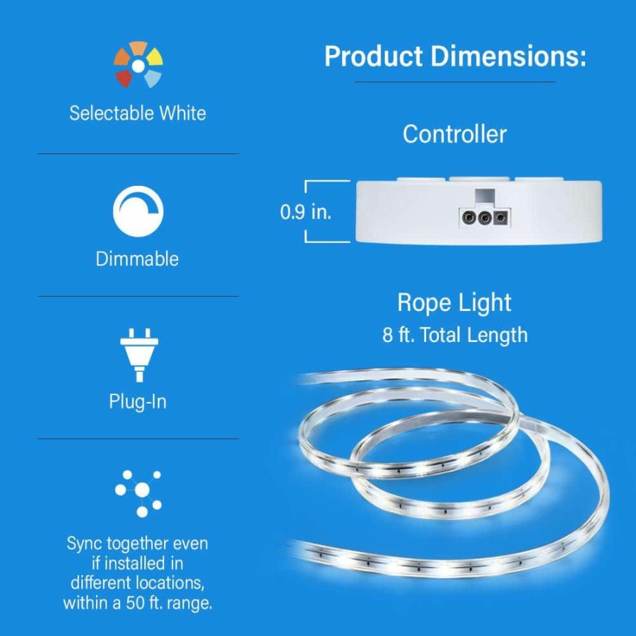 Outdoor Lighting * | 8 Ft. Plug-In Integrated Led White Rope Light Linkable Onesync With Color Changing Cct Selectable By Feit Electric