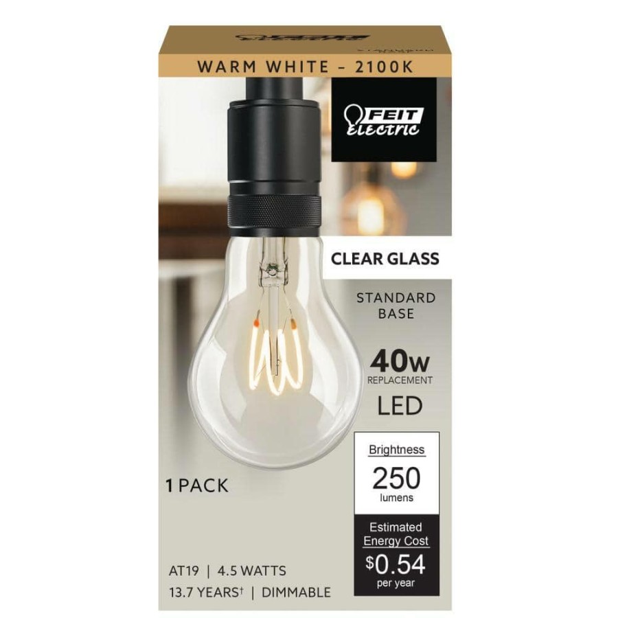 Light Bulbs * | 40-Watt Equivalent A19 Dimmable H Shape Filament Clear Glass E26 Vintage Edison Led Light Bulb, Warm White By Feit Electric