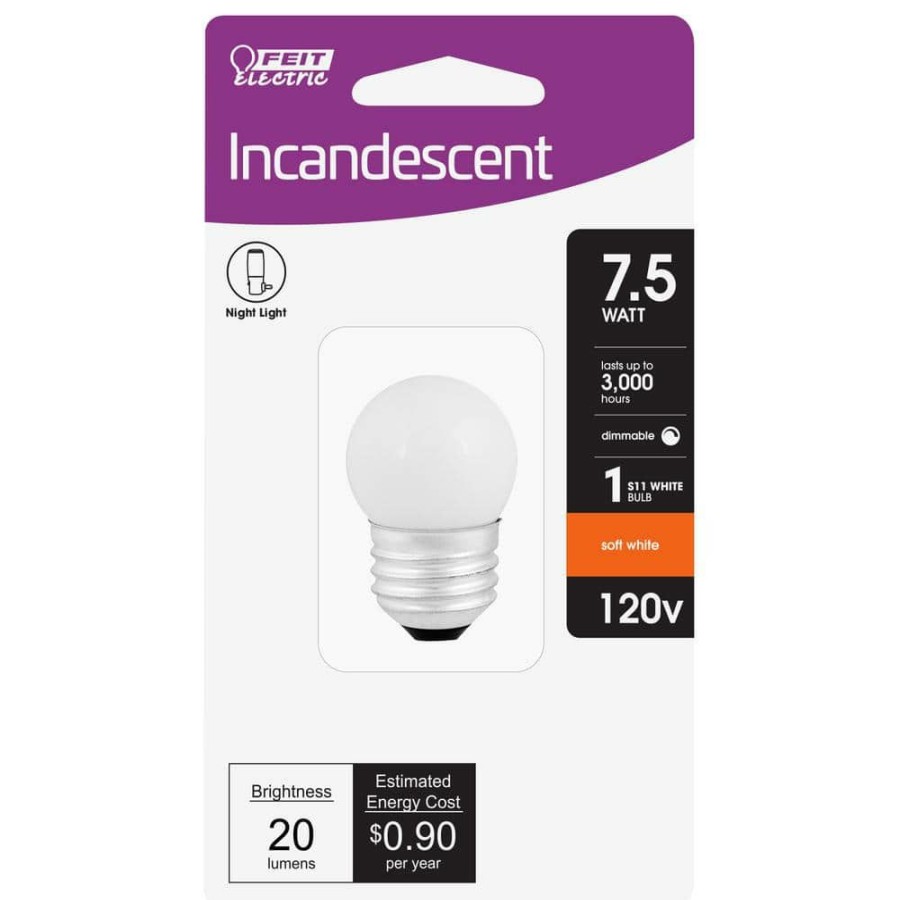 Garden Center * | 7.5-Watt Equivalent S11 2700K White Incandescent E26 Night Light Bulb By Feit Electric