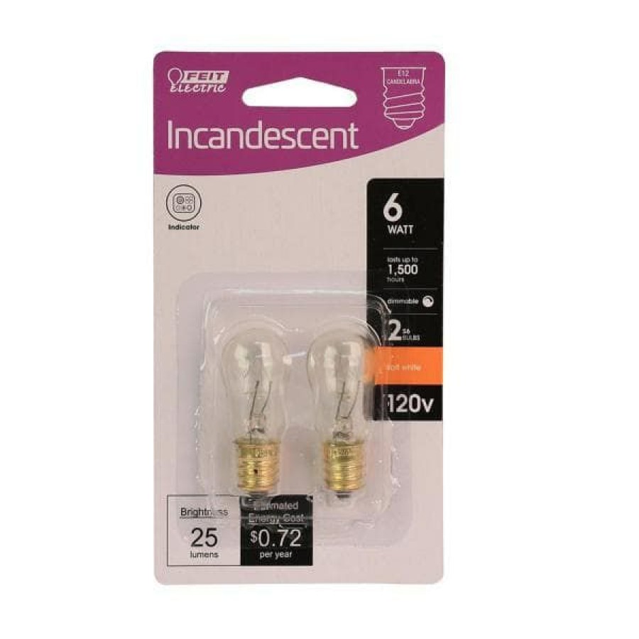 Light Bulbs * | 6-Watt Soft White (2700K) S6 Candelabra E12 Base Dimmable Incandescent Light Bulb (2-Pack) By Feit Electric