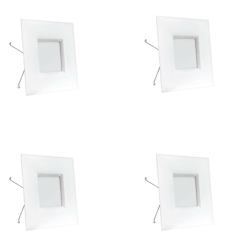 Recessed Lighting * | 6 In. 65-Watt Equivalent Warm White Square Integrated Led Retrofit White Recessed Light Baffle Trim Downlight (4-Pack) By Feit Electric