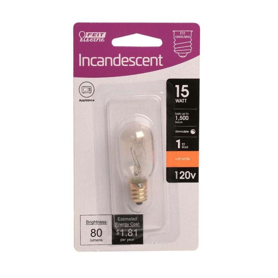 Light Bulbs * | 15-Watt T7 Dimmable Candelabra E12 Base Incandescent Appliance Light Bulb, Soft White 2700K By Feit Electric