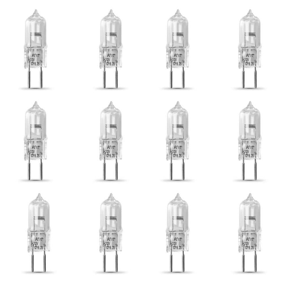 Light Bulbs * | 50-Watt Warm White (3000K) T4 Gy6.35 Bi-Pin Dimmable Halogen 12-Volt Light Bulb (12-Pack) By Feit Electric