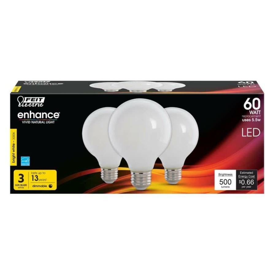 Light Bulbs * | 60-Watt Equivalent G25 Dimmable Filament Energy Star White Glass Led Light Bulb, Bright White 3000K (3-Pack) By Feit Electric