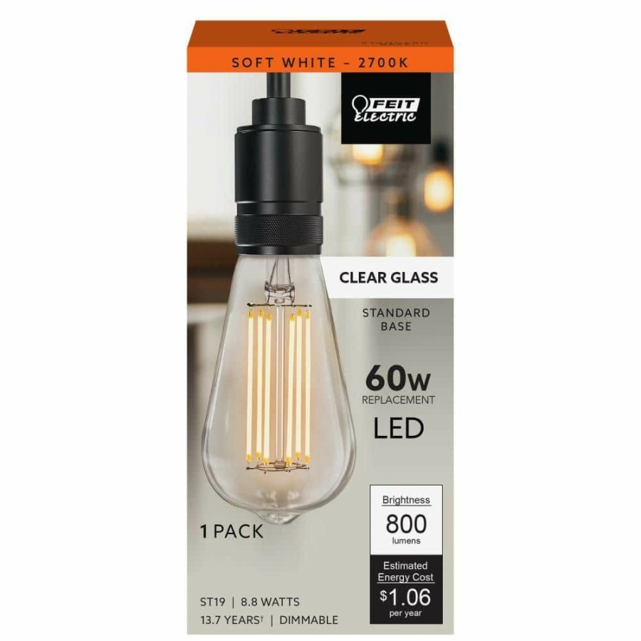 Light Bulbs * | 60-Watt Equivalent St19 Dimmable Straight Filament Clear Glass Vintage Edison Led Light Bulb, Soft White By Feit Electric