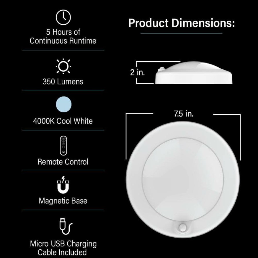 Cabinet Lights * | 7.5 In. White 25-Wh Rechargeable With Remote Control Led Ceiling Fixture Light, 4000K Cool White By Feit Electric