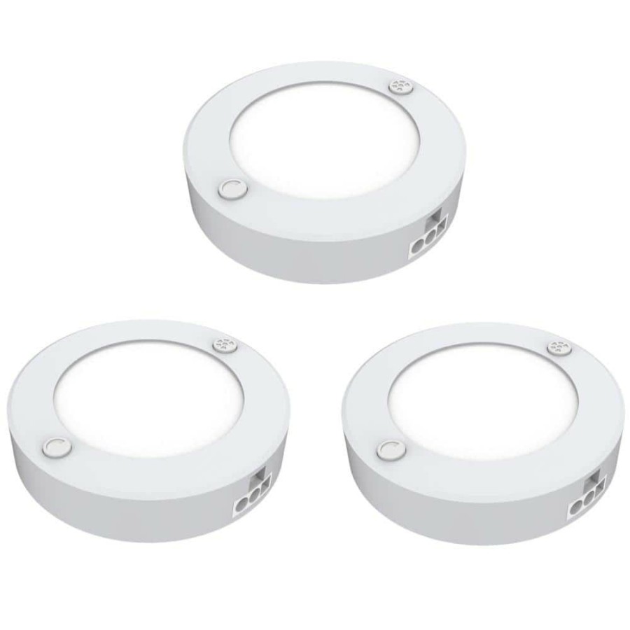 Cabinet Lights * | 3 In. Plug-In White Linkable Onesync Under Cabinet Integrated Led Puck Light With Color Changing Cct (3-Pack) By Feit Electric