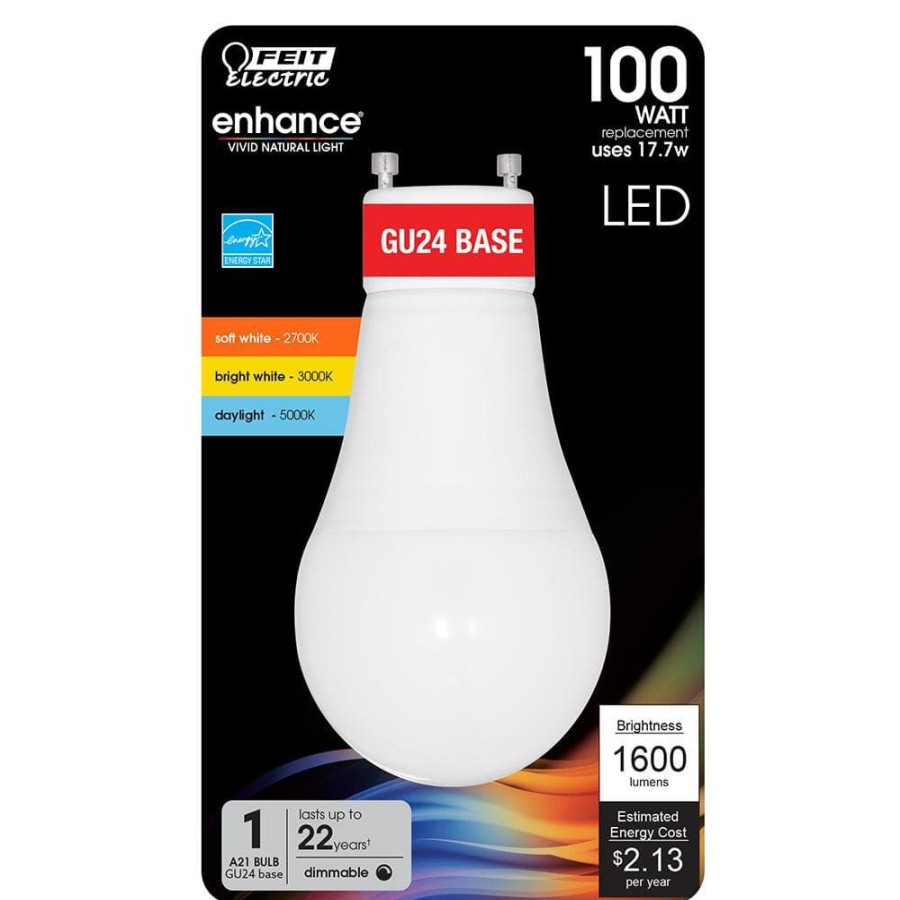 Light Bulbs * | 100-Watt Equivalent A21 Dimmable Gu24 Base Cec Color Changing Cct Energy Star 90+ Cri Led Light Bulb (1-Bulb) By Feit Electric