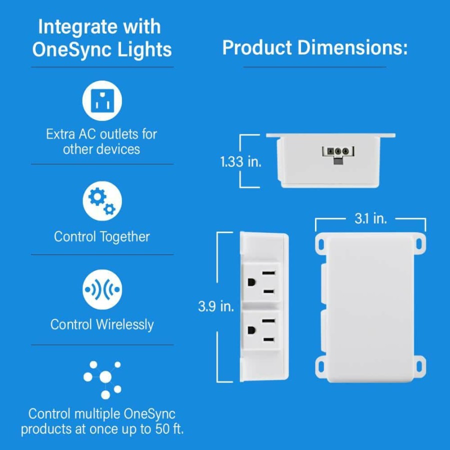 Cabinet Lights * | Under Cabinet In-Line 2 Ac Outlet With 18 In. Link Cable Power Cord By Feit Electric