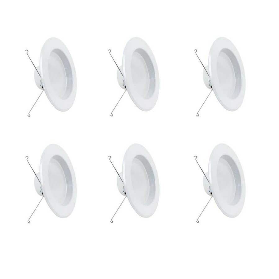 Recessed Lighting * | 5/6 In. 75W Equivalent Soft White 2700K Dimmable Cec Integrated Led Retrofit White Recessed Light Trim Downlight(6-Pack) By Feit Electric