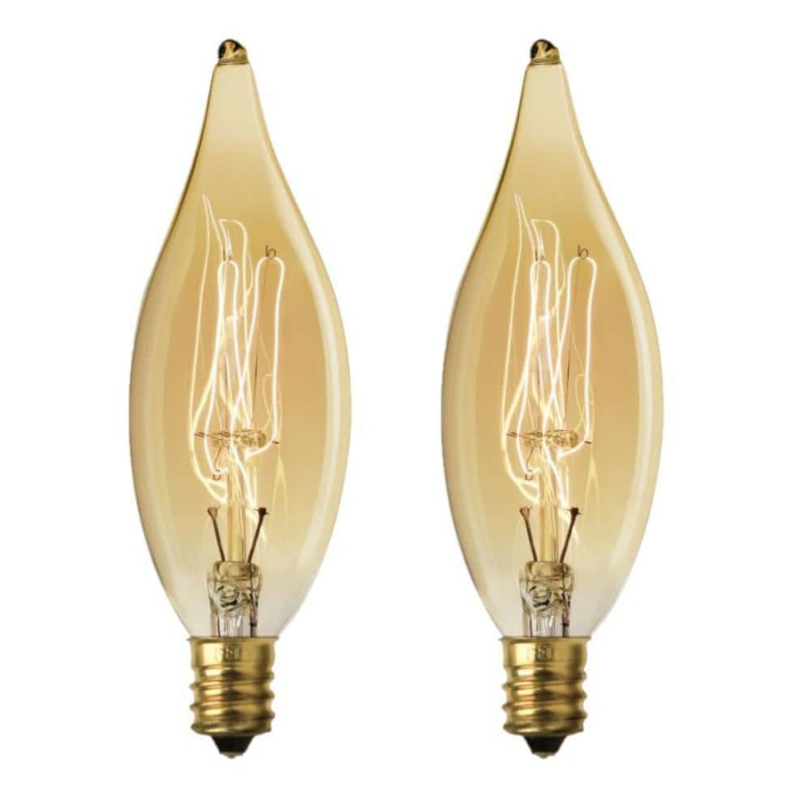 Light Bulbs * | 40-Watt Ca10 Dimmable Filament Amber Glass E12 Candelabra Incandescent Vintage Edison Light Bulb, Warm White (2-Pack) By Feit Electric