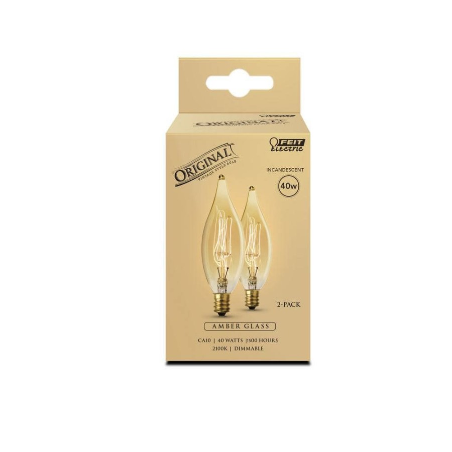 Light Bulbs * | 40-Watt Ca10 Dimmable Filament Amber Glass E12 Candelabra Incandescent Vintage Edison Light Bulb, Warm White (2-Pack) By Feit Electric