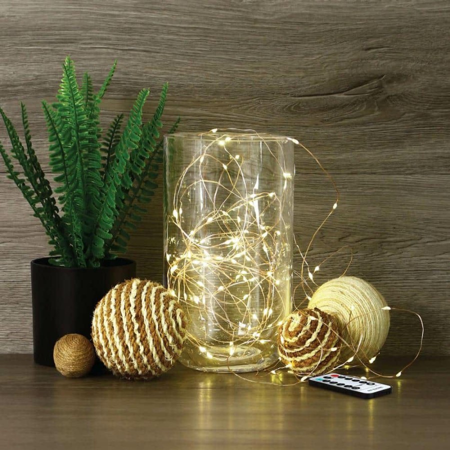 Cabinet Lights * | 100-Light 30 Ft. Indoor Led Rose Gold Wire Warm White Usb Or Battery Operated Fairy String Light With Remote By Feit Electric