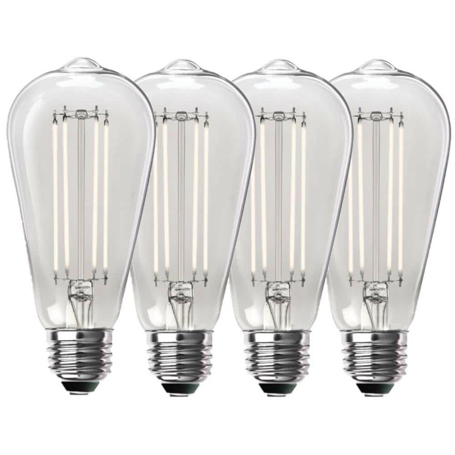 Light Bulbs * | 100-Watt Equivalent St19 Dimmable Straight Filament Clear Glass Vintage Edison Led Light Bulb, Daylight (4-Pack) By Feit Electric