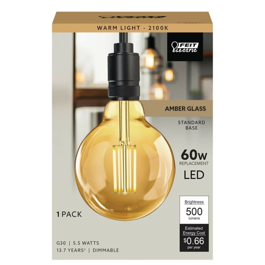 Light Bulbs * | 60-Watt Equivalent G30 Dimmable Cage Filament Amber Glass E26 Vintage Edison Led Light Bulb, Warm White By Feit Electric