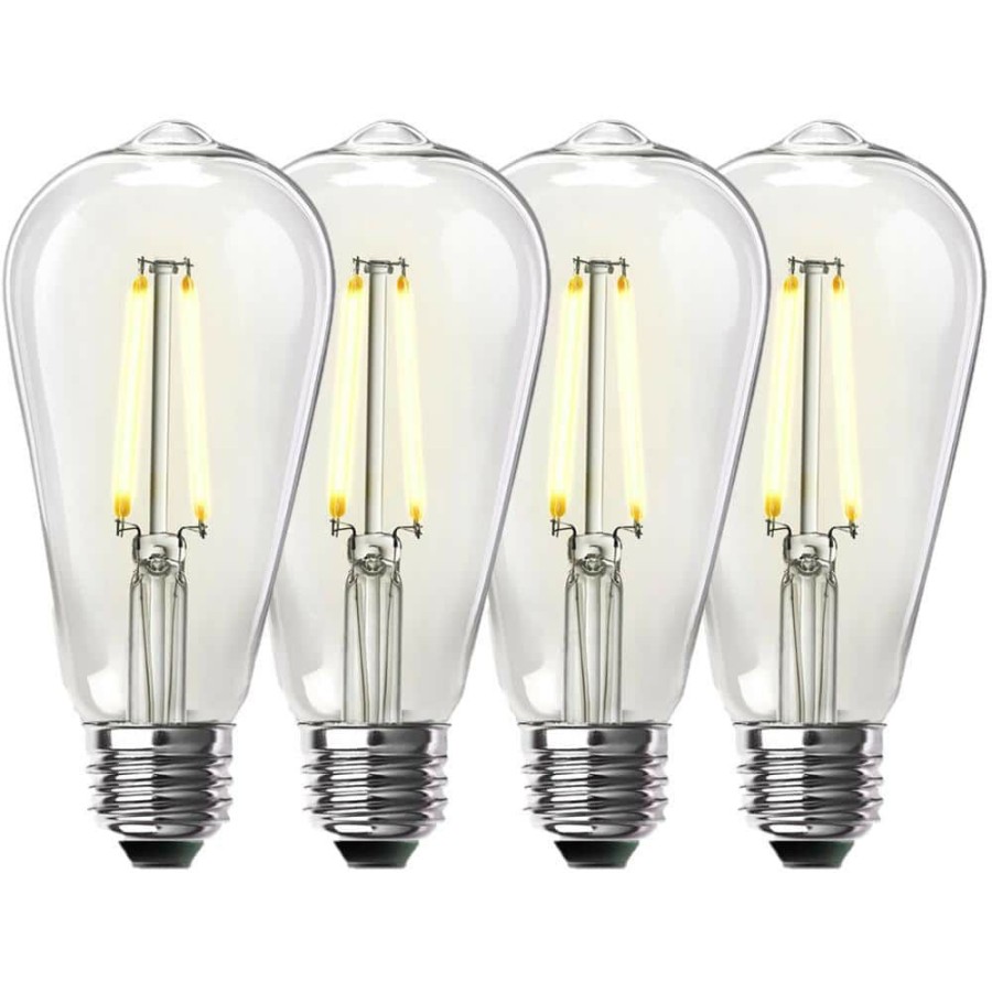 Light Bulbs * | 60-Watt Equivalent St19 Dimmable Straight Filament Clear Glass Vintage Edison Led Light Bulb, Warm White (4-Pack) By Feit Electric