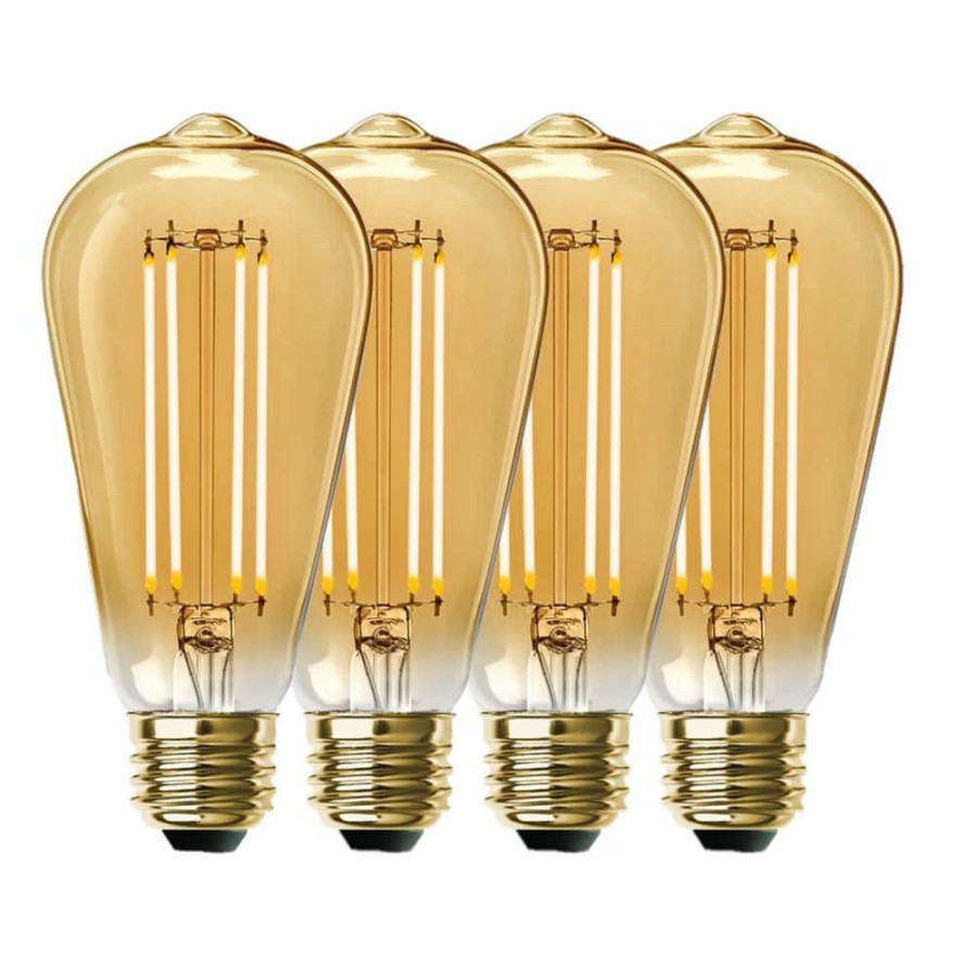 Light Bulbs * | 100-Watt Equivalent St19 Dimmable Straight Filament Amber Glass Vintage Edison Led Light Bulb, Warm White (4-Pack) By Feit Electric