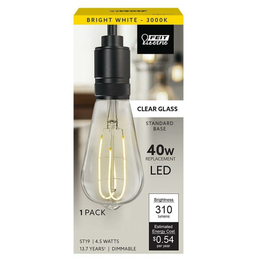 Light Bulbs * | 40-Watt Equivalent St19 Dimmable M Shape Filament Clear Glass Vintage Edison Led Light Bulb, Bright White By Feit Electric