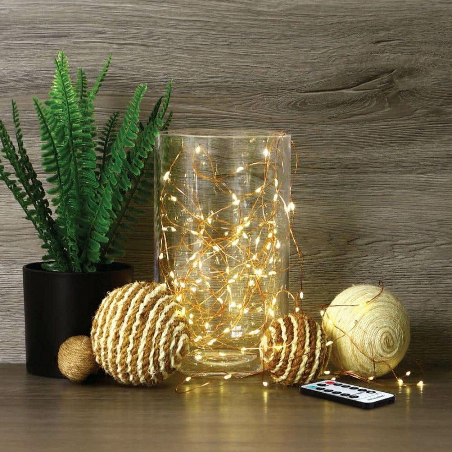 Cabinet Lights * | 100-Light 30 Ft. Indoor Led Copper Wire Warm White Usb Or Battery Operated Fairy String Light With Remote By Feit Electric