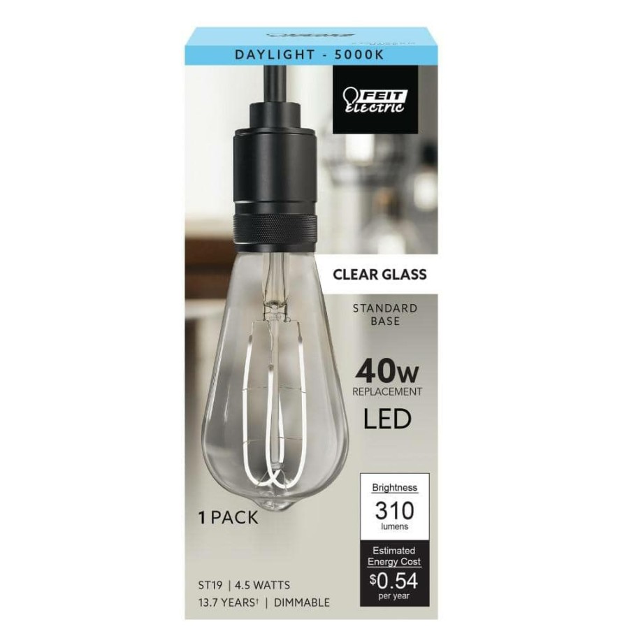 Light Bulbs * | 40-Watt Equivalent St19 Dimmable M Shape Filament Clear Glass Vintage Edison Led Light Bulb, Daylight By Feit Electric