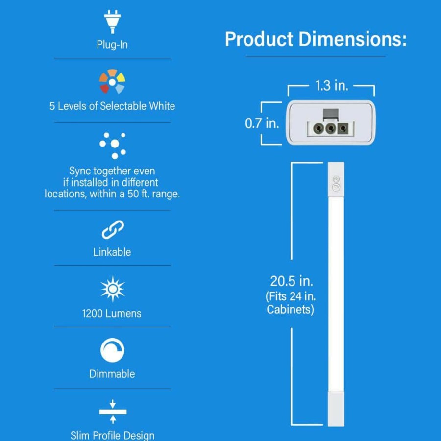 Cabinet Lights * | 20.5 In. (Fits 24 In. Cabinet) Plug-In Integrated Led White Linkable Onesync Under Cabinet Light Color Changing Cct By Feit Electric