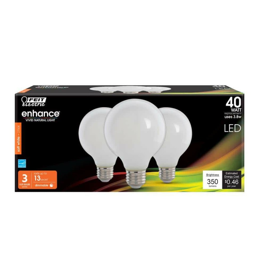 Light Bulbs * | 40-Watt Equivalent G25 E26 Dimmable Filament Cec 90 Cri E-Star White Glass Led Light Bulb, Soft White 2700K (3-Pack) By Feit Electric