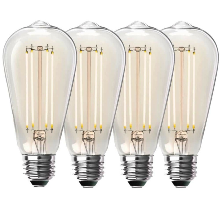 Light Bulbs * | 100-Watt Equivalent St19 Dimmable Straight Filament Clear Glass Vintage Edison Led Light Bulb, Soft White (4-Pack) By Feit Electric