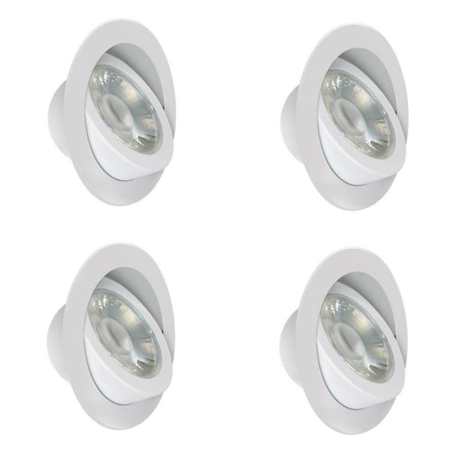 Recessed Lighting * | 6 In. 65-Watt Equivalent Selectable Cct Cec Trim Canless Integrated Led White Adjustable Angle Recessed Light (4-Pack) By Feit Electric